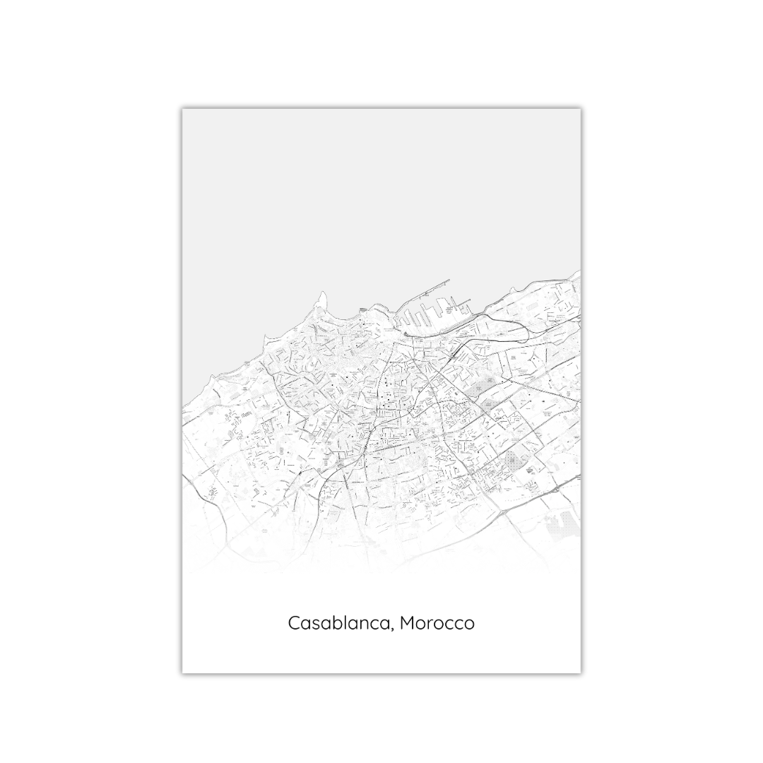 Casablanca Map Poster | Minimalist Black \u0026 White City Street Print –  Yoursbyart, image size:1080x1080