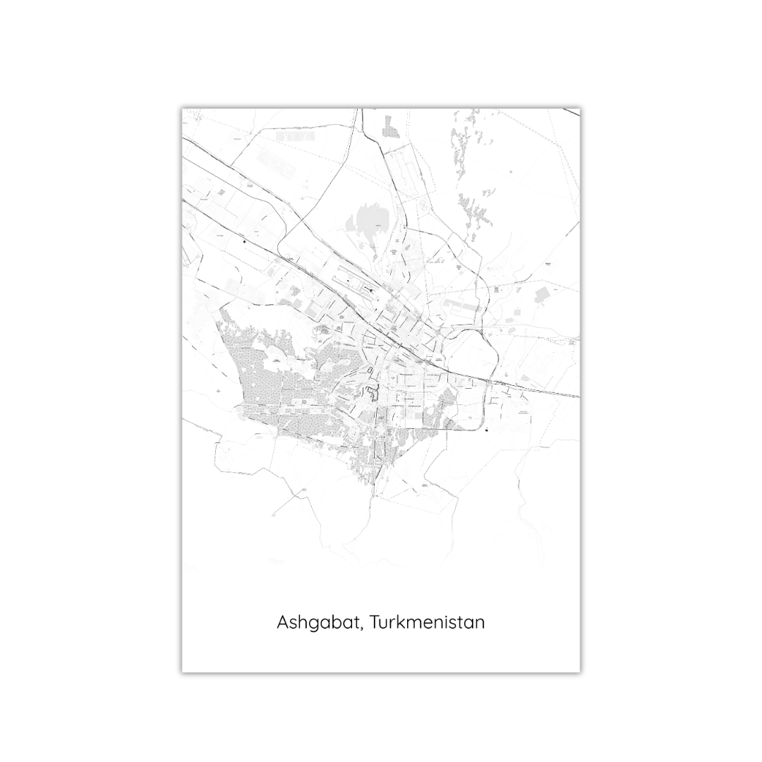 Affiche de la carte d'Achgabat, Turkménistan