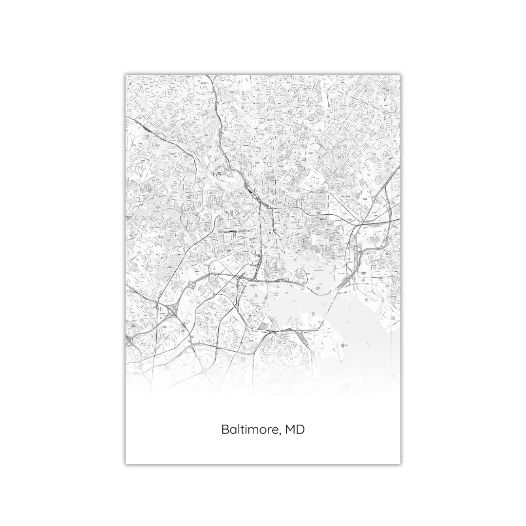 Affiche de la carte de Baltimore, Maryland, États-Unis