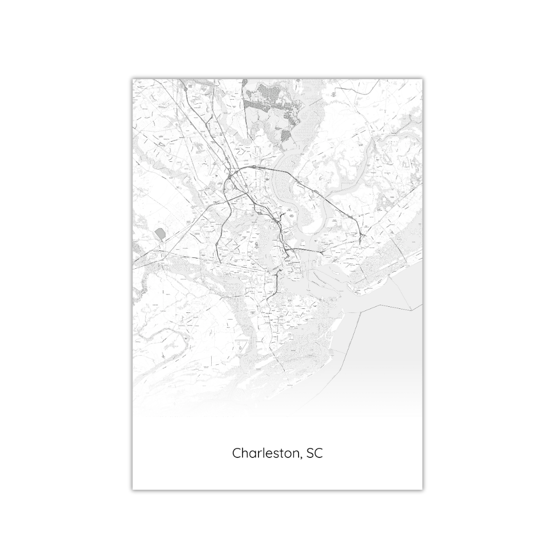 Affiche de la carte de Charleston, Caroline du Sud, États-Unis