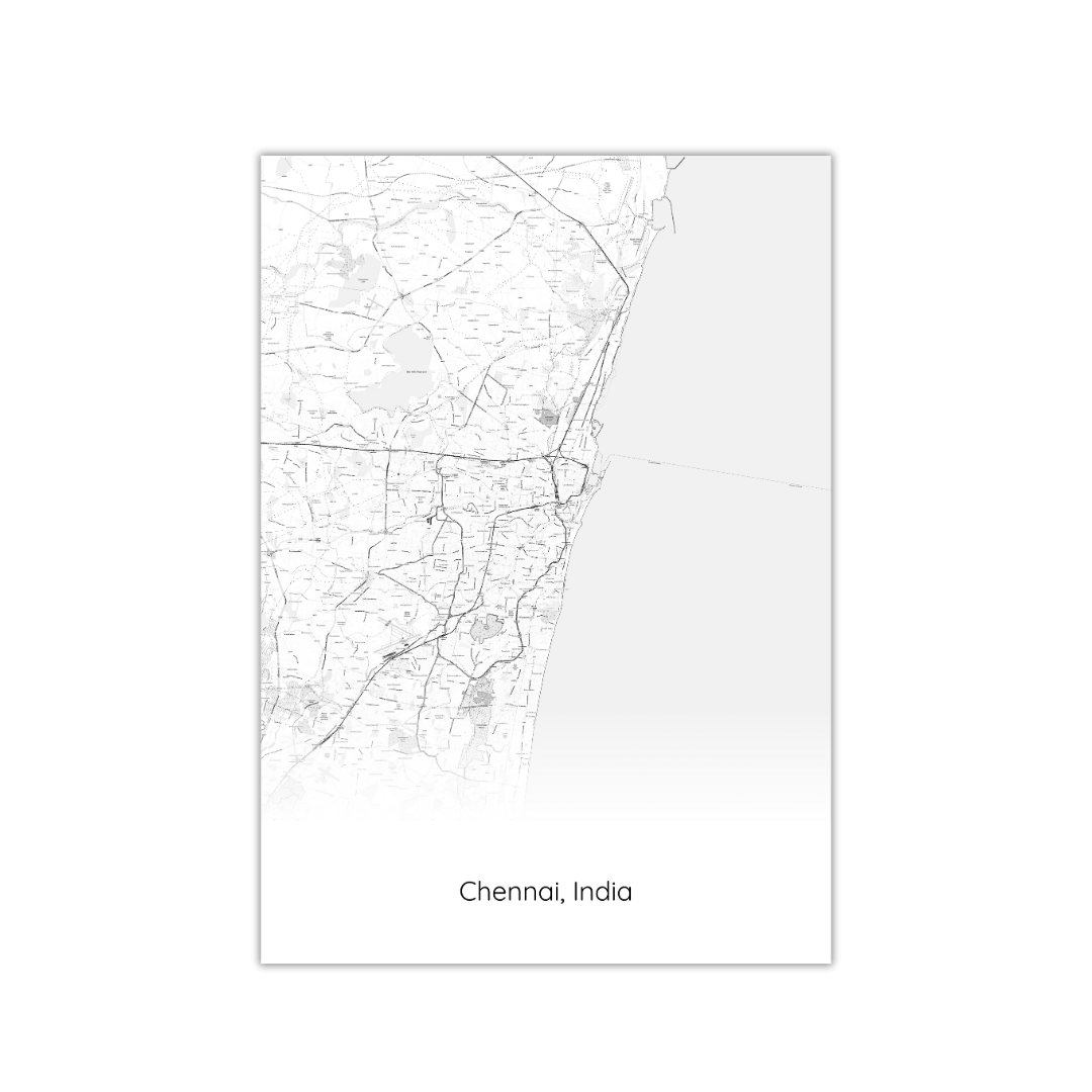 Affiche de la carte de Chennai, Inde