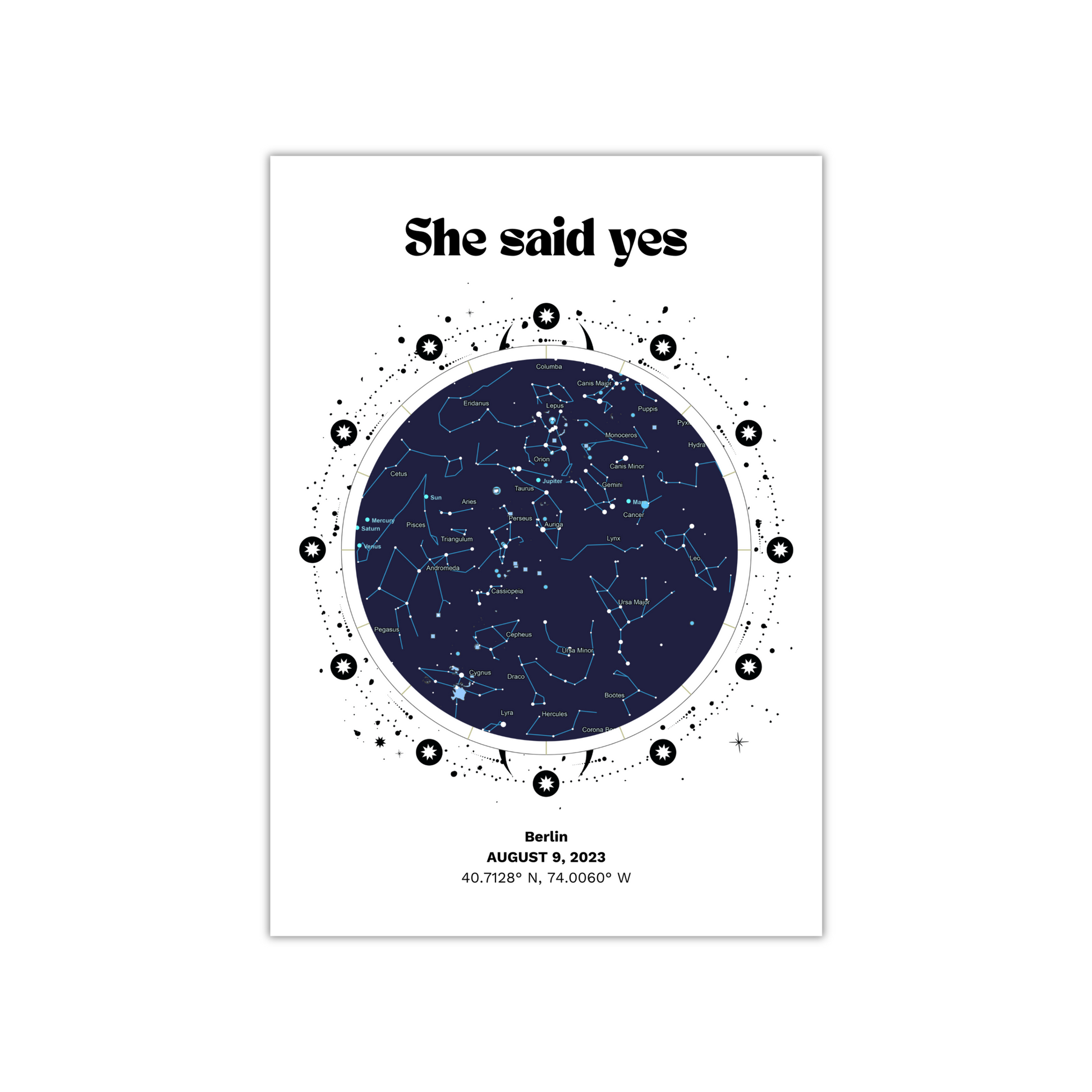 Classic White custom Star map poster