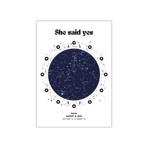 Classic White custom Star map poster