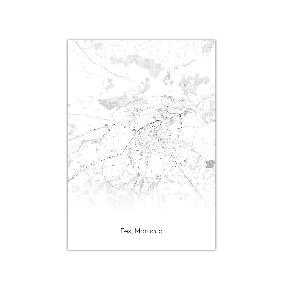 Affiche de la carte de Fès, Maroc