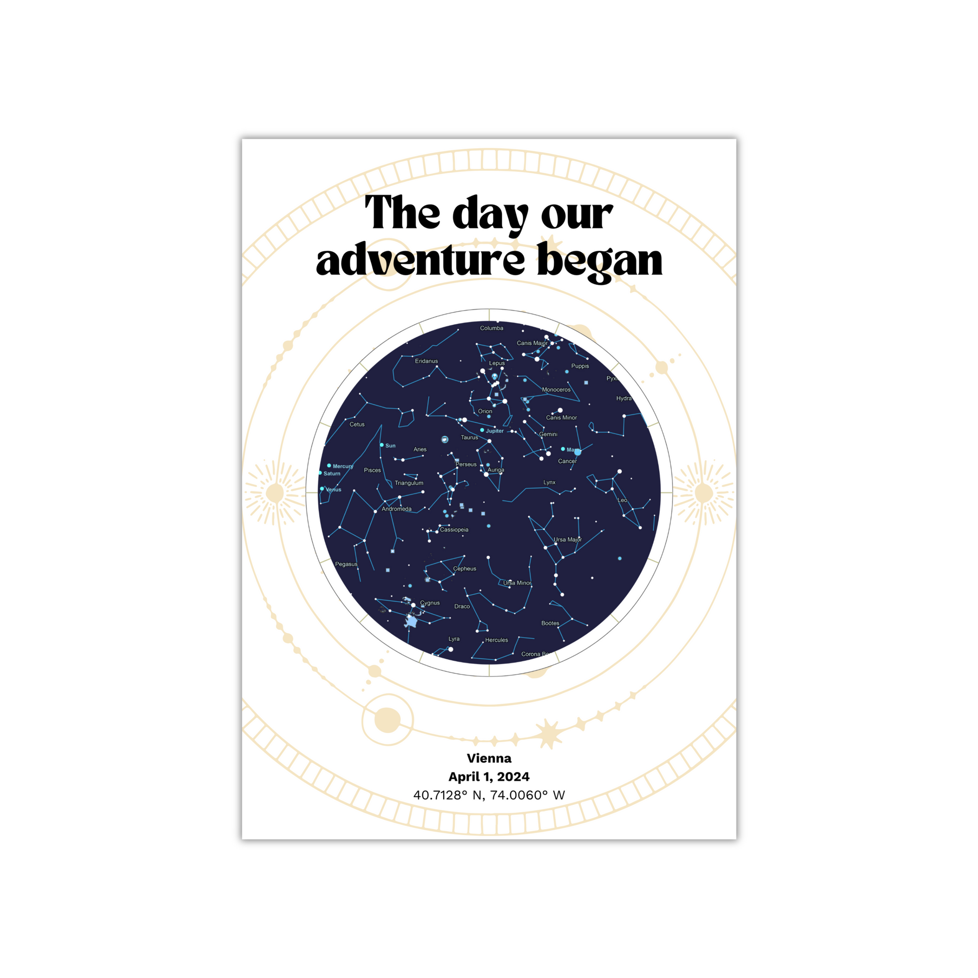 Golden Glow custom Star map poster