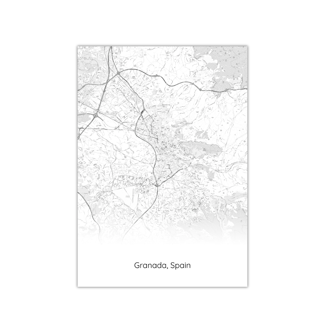 Affiche de la carte de Grenade, Espagne