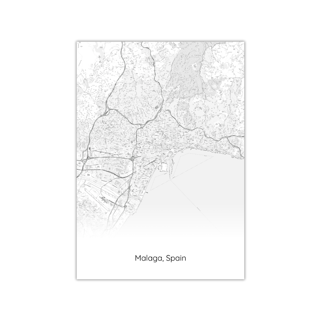 Affiche de la carte de Malaga, Espagne