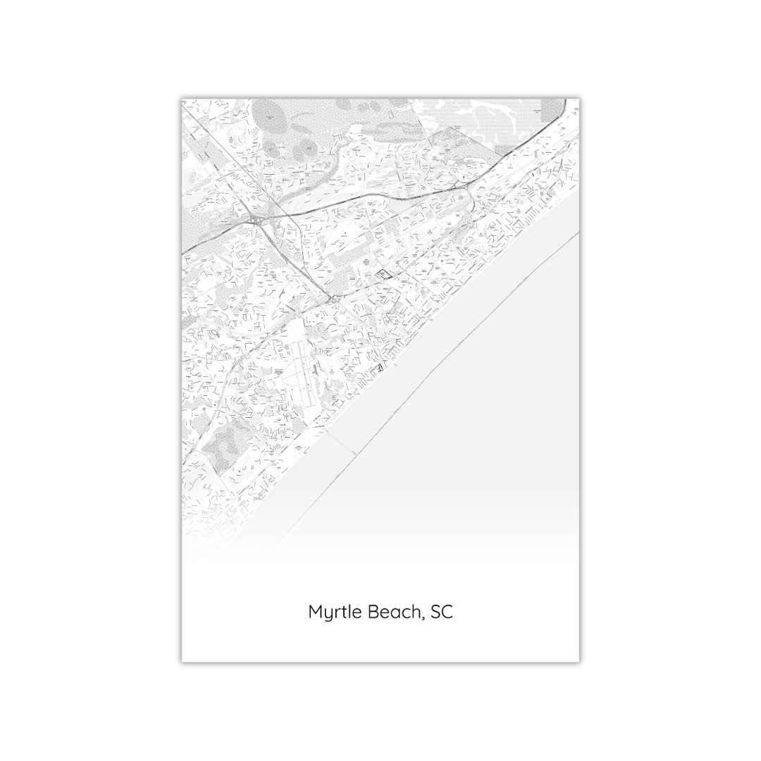 Affiche de la carte de Myrtle Beach, Caroline du Sud, États-Unis