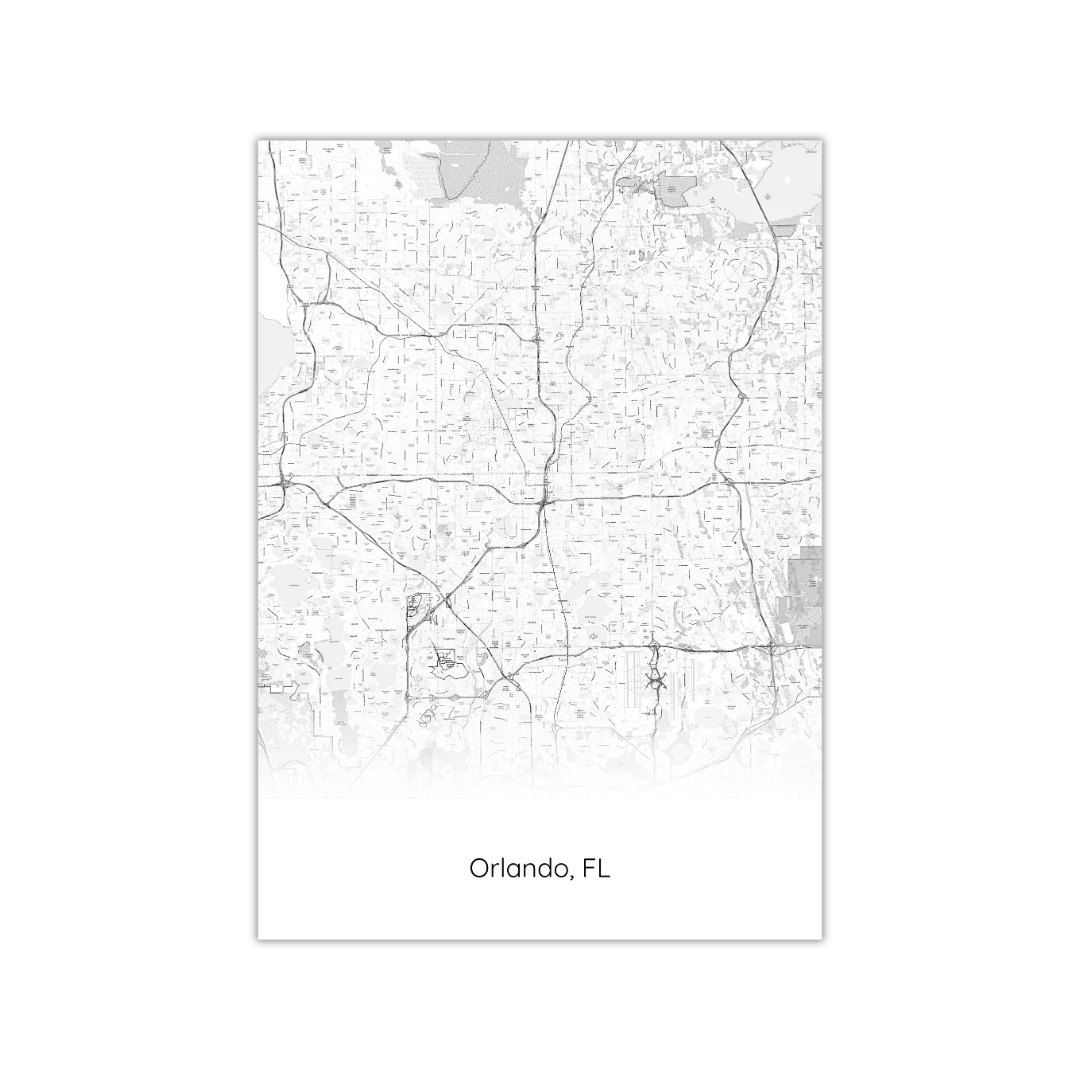 Affiche de la carte d'Orlando, Floride, États-Unis