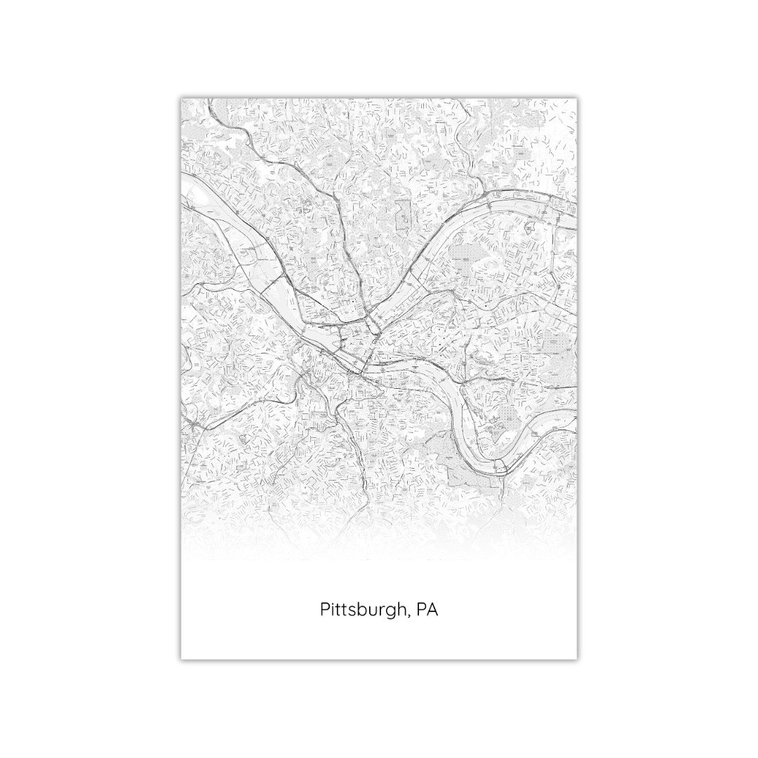 Affiche de carte de Pittsburgh, PA, États-Unis