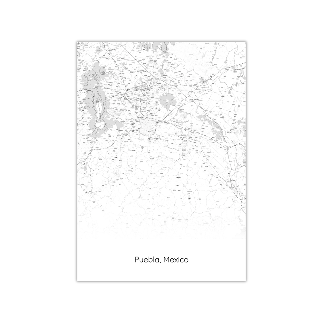 Affiche de la carte de Puebla, Mexique