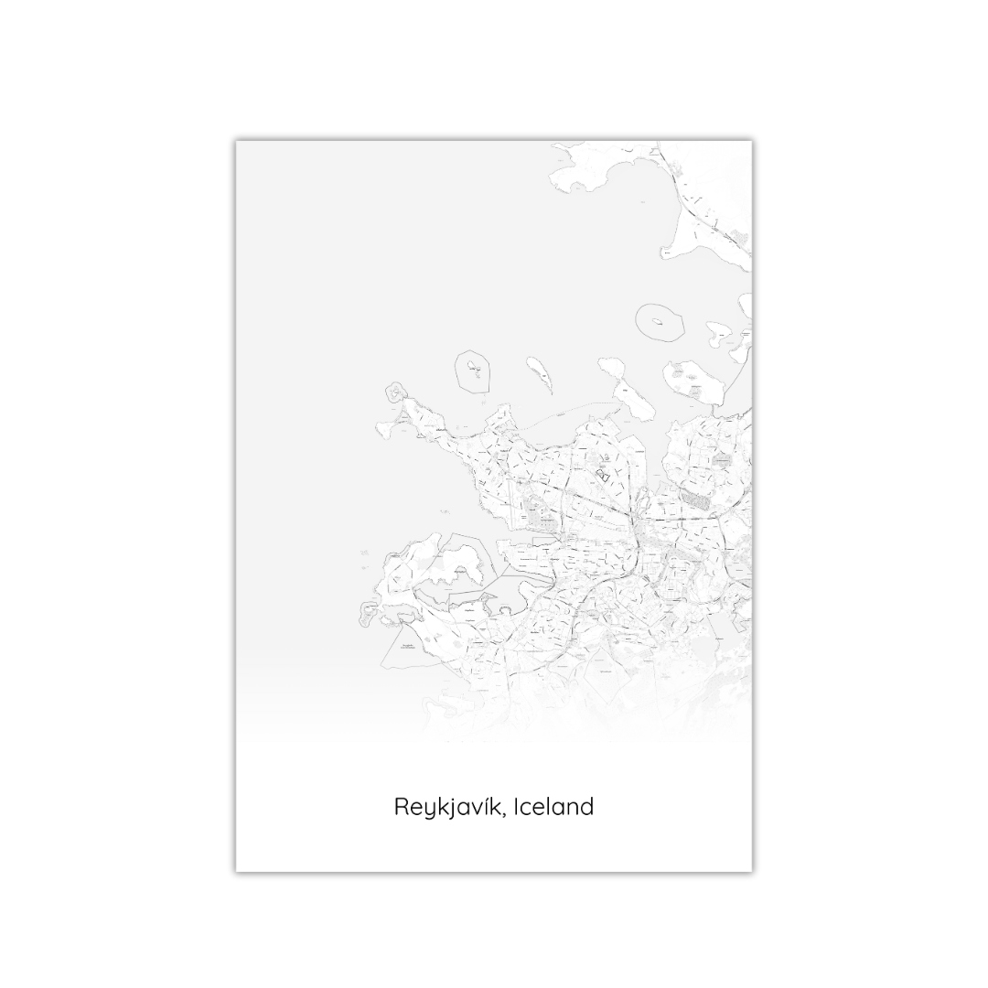 Mapa de Reykjavík, Islandia Póster