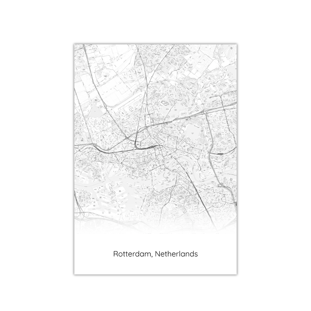 Póster del mapa de Róterdam, Países Bajos