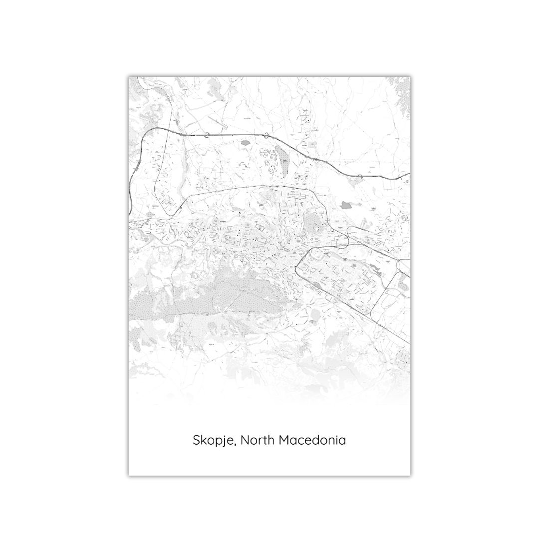 Affiche de la carte de Skopje, Macédoine du Nord