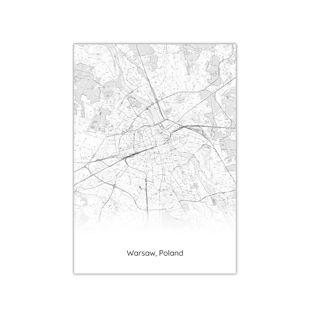 Póster del mapa de Varsovia, Polonia