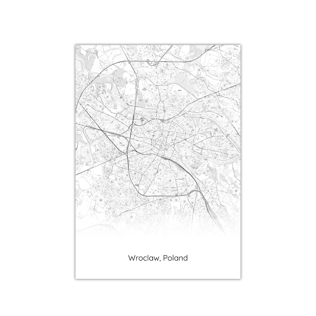 Póster del mapa de Wroclaw, Polonia