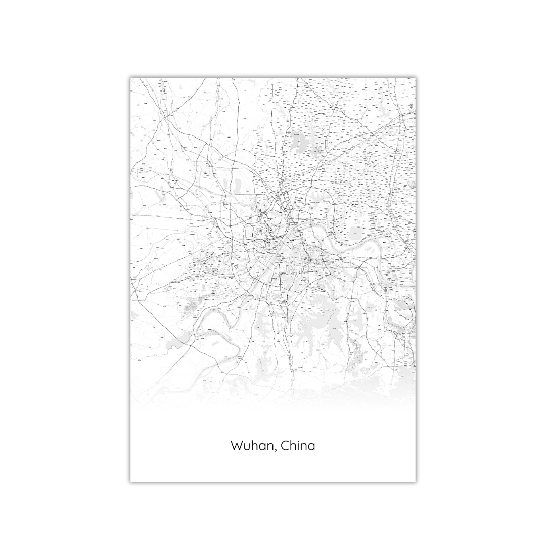 Póster del mapa de Wuhan, China