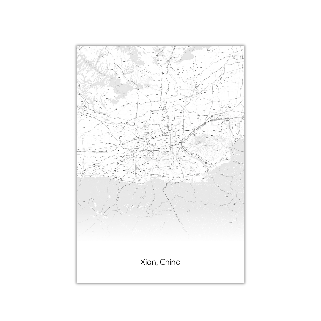 Póster del mapa de Xian, China