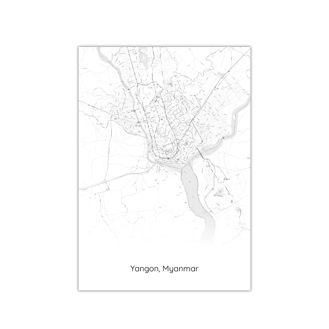 Póster del mapa de Yangón, Myanmar