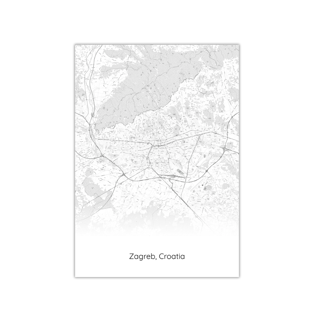 Póster del mapa de Zagreb, Croacia