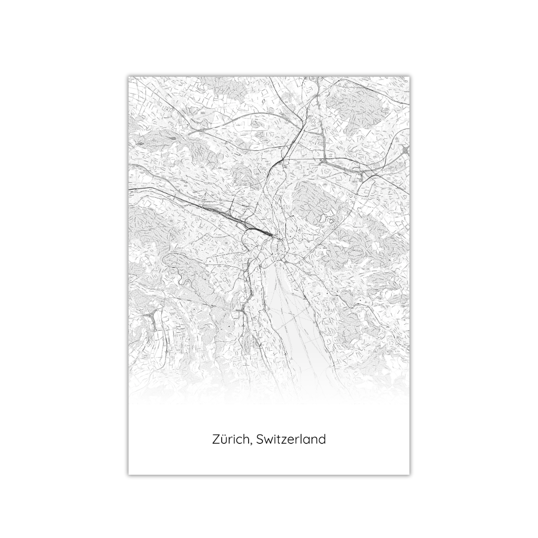 Póster del mapa de Zúrich, Suiza